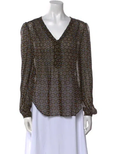 Pre-owned Veronica Beard Printed V-neck Blouse In Black
