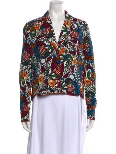 Pre-owned Veronica Beard Printed V-neck Blouse In Black