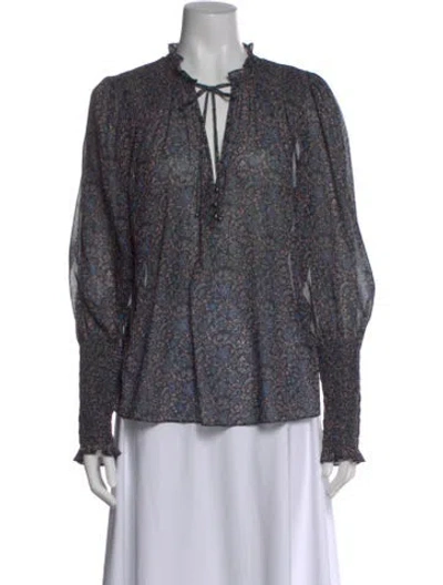Pre-owned Veronica Beard Printed V-neck Blouse In Black