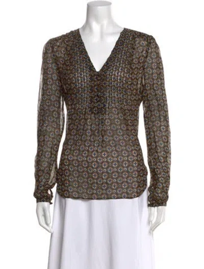Pre-owned Veronica Beard Printed V-neck Blouse In Black