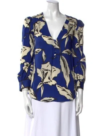Pre-owned Veronica Beard Printed V-neck Blouse In Blue