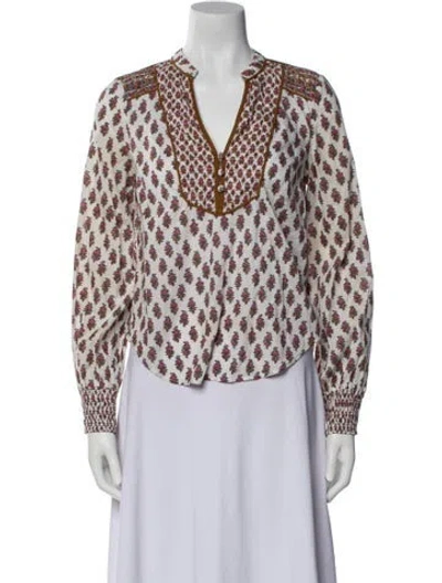 Pre-owned Veronica Beard Printed V-neck Blouse In Blue