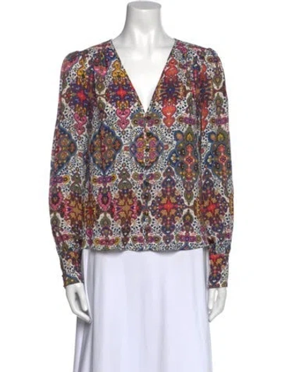 Pre-owned Veronica Beard Printed V-neck Blouse In Blue