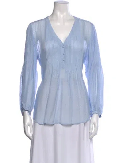 Pre-owned Veronica Beard Printed V-neck Blouse In Blue