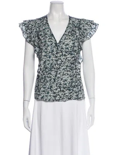 Pre-owned Veronica Beard Printed V-neck Blouse In Blue