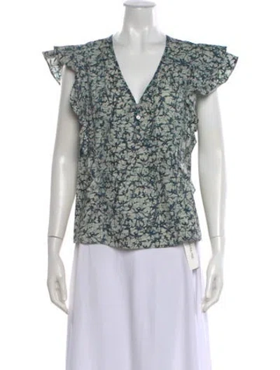 Pre-owned Veronica Beard Printed V-neck Blouse In Blue