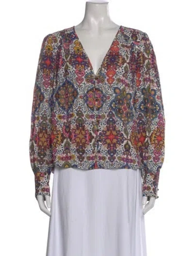 Pre-owned Veronica Beard Printed V-neck Blouse In Blue