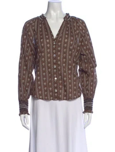 Pre-owned Veronica Beard Printed V-neck Blouse In Brown