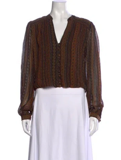 Pre-owned Veronica Beard Printed V-neck Blouse In Brown