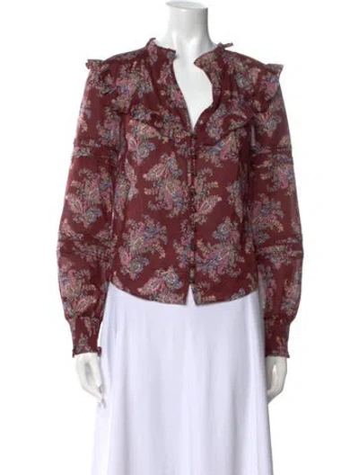 Pre-owned Veronica Beard Printed V-neck Blouse In Burgundy