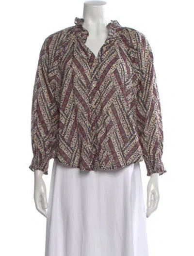 Pre-owned Veronica Beard Printed V-neck Blouse In Burgundy