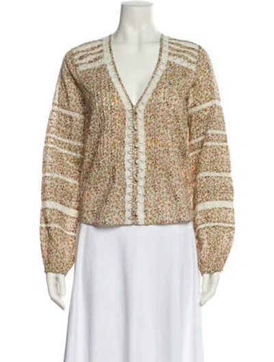 Pre-owned Veronica Beard Printed V-neck Blouse In Green