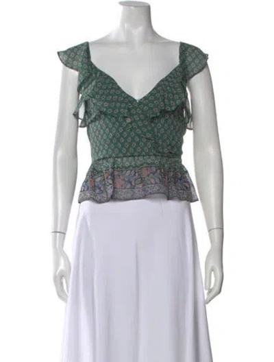 Pre-owned Veronica Beard Printed V-neck Blouse In Green