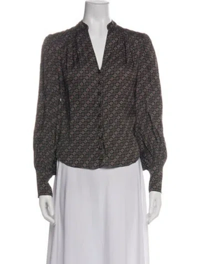 Pre-owned Veronica Beard Printed V-neck Blouse In Green