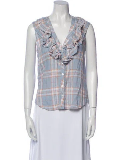 Pre-owned Veronica Beard Printed V-neck Blouse W/ Tags In Blue