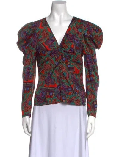 Pre-owned Veronica Beard Printed V-neck Blouse W/ Tags In Purple