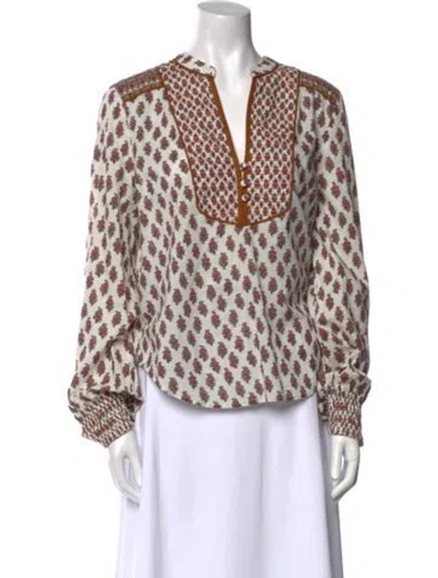Pre-owned Veronica Beard Printed V-neck Blouse In White