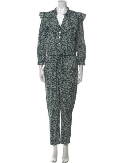 Pre-owned Veronica Beard Printed V-neck Jumpsuit In Blue