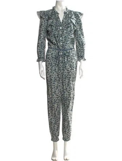 Pre-owned Veronica Beard Printed V-neck Jumpsuit In Blue