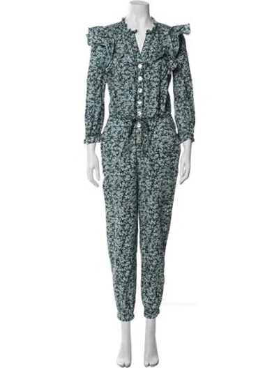 Pre-owned Veronica Beard Printed V-neck Jumpsuit In Blue
