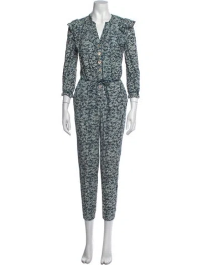 Pre-owned Veronica Beard Printed V-neck Jumpsuit In Blue