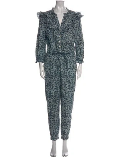 Pre-owned Veronica Beard Printed V-neck Jumpsuit In Green