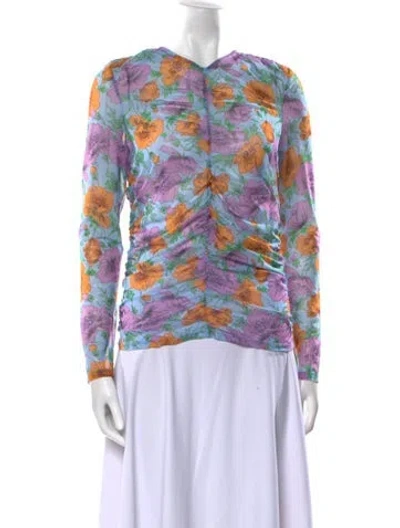 Pre-owned Veronica Beard Printed V-neck Sweatshirt In Blue