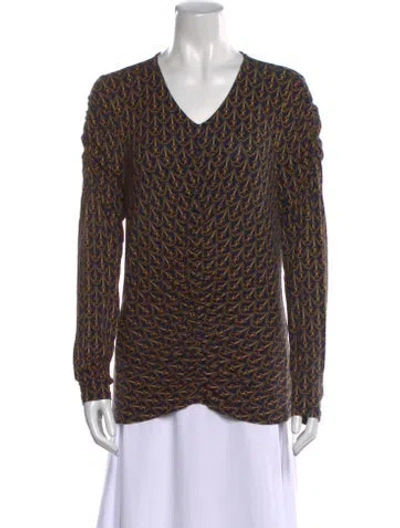 Pre-owned Veronica Beard Printed V-neck Top In Blue