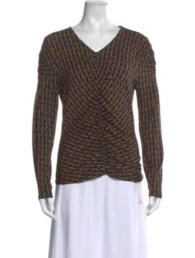 Pre-owned Veronica Beard Printed V-neck Top In Blue