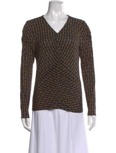Pre-owned Veronica Beard Printed V-neck Top In Blue