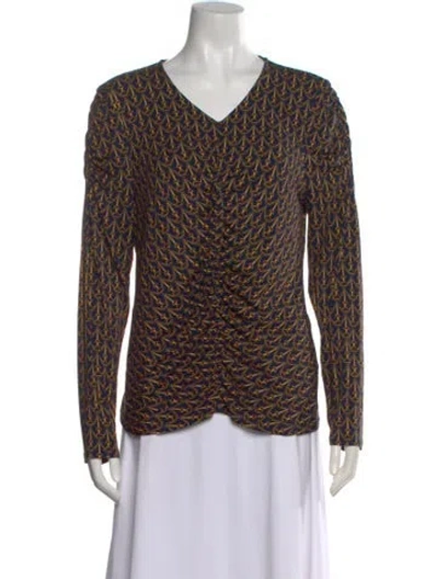 Pre-owned Veronica Beard Printed V-neck Top In Blue