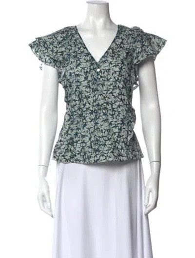Pre-owned Veronica Beard Printed V-neck Top In Blue