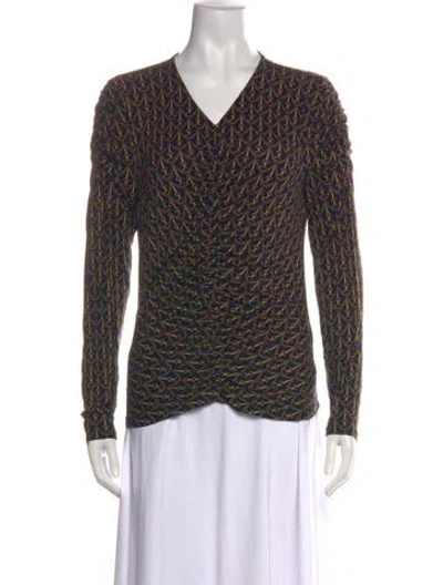 Pre-owned Veronica Beard Printed V-neck Top In Blue