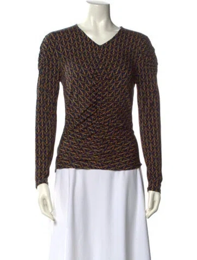 Pre-owned Veronica Beard Printed V-neck Top In Multi