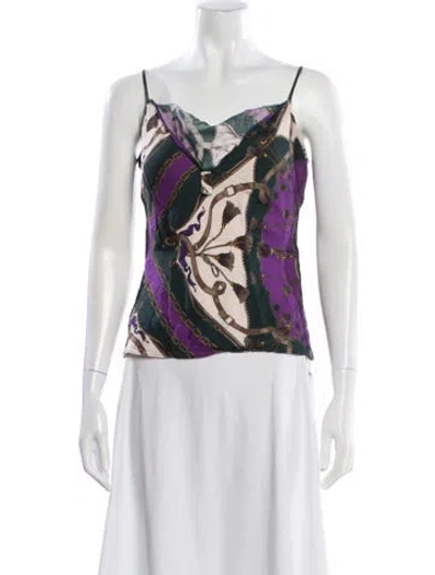 Pre-owned Veronica Beard Printed V-neck Top In White