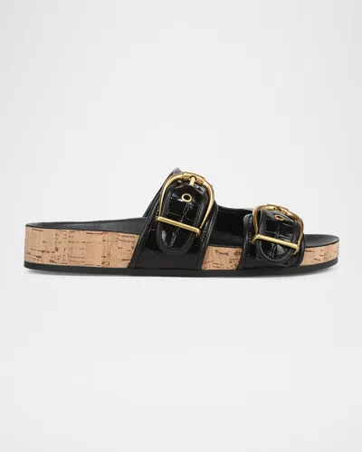 Veronica Beard Prue Croc-printed Leather Slide Sandals In Black Croc Print Leather