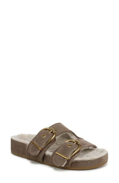 Veronica Beard Prue Genuine Shearling Lined Two Strap Sandal In Brown