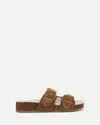 Veronica Beard Prue Shearling Buckle Sandal In Brown