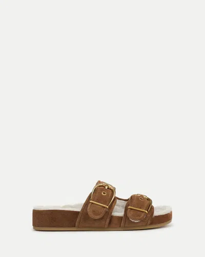 Veronica Beard Prue Shearling Buckle Sandal In Brown