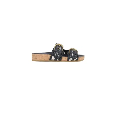 VERONICA BEARD PRUE WOVEN LEATHER SANDAL IN ECLIPSE/COCONUT