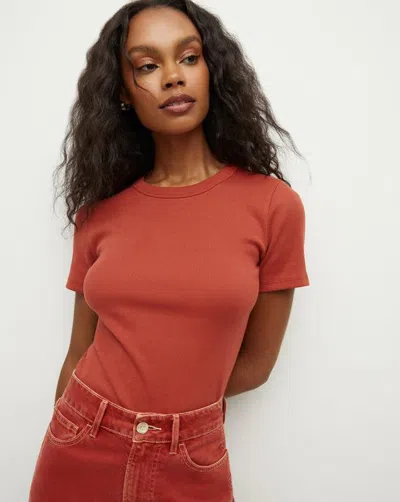 Veronica Beard Pruitt Ribbed Tee In Brick Red