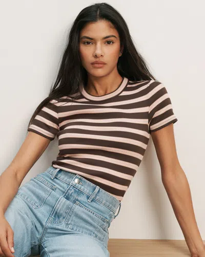 Veronica Beard Pruitt Striped Ribbed T-shirt In Brown