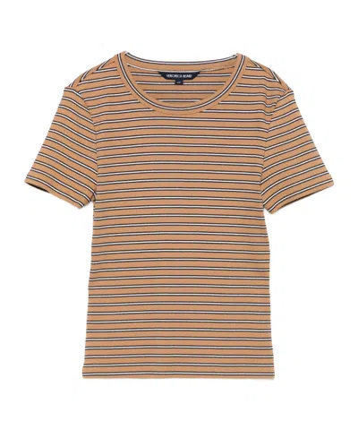 Veronica Beard Pruitt Striped Ribbed T-shirt In Brown