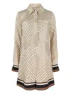Veronica Beard Pryce Border Print Long Sleeve Silk Blend Shirtdress In Neutral
