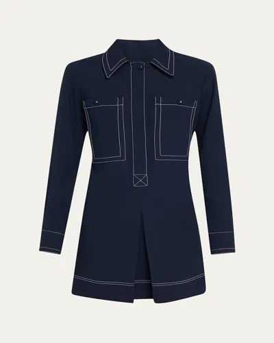Veronica Beard Pryce Long-sleeve Mini Dress In Blue