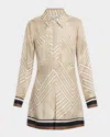 Veronica Beard Pryce Border Print Long Sleeve Silk Blend Shirtdress In Brown