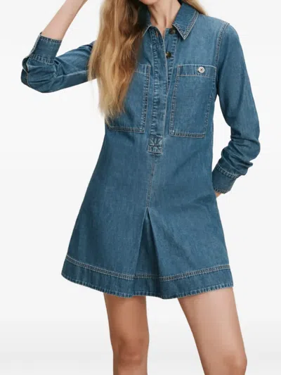 Veronica Beard Pryce Pleated Denim Mini Dress In Blue