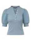 Veronica Beard Puff-sleeve Button Top In Blue