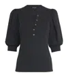 Veronica Beard Coralee Puff-sleeve Henley Sweater In Black