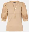 Veronica Beard Coralee Ribbed Pima Cotton-blend Jersey And Poplin Top In Khaki